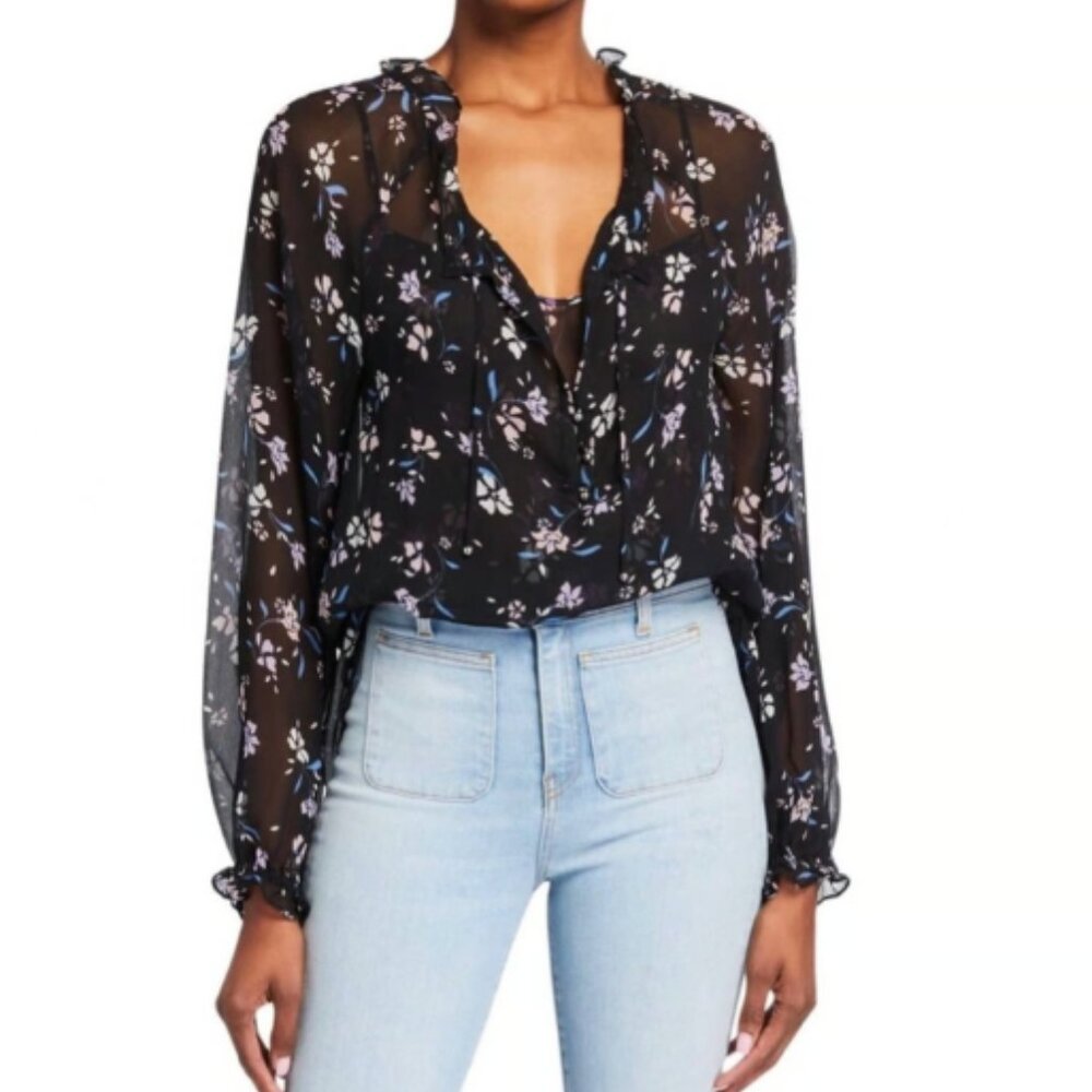 Veronica Beard Black Floral Blouse